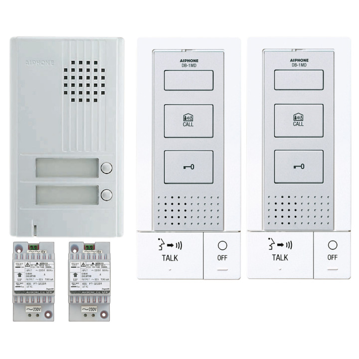 Kit audio 2 BP, 2 postes m. libres et 2 alim. (DA2DS+2xDB1MD+2xPT1211DR), 2 fils