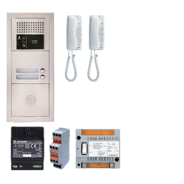 Pack audio 2 BP programmé, encastré, centrale, alim. & 2 postes audio GT1D