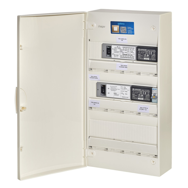 Tableau monté-câblé avec 1xGTBC, 1xGFC, 1xGTVBC, 2xPS2420DM et 1 disjoncteur 2 A