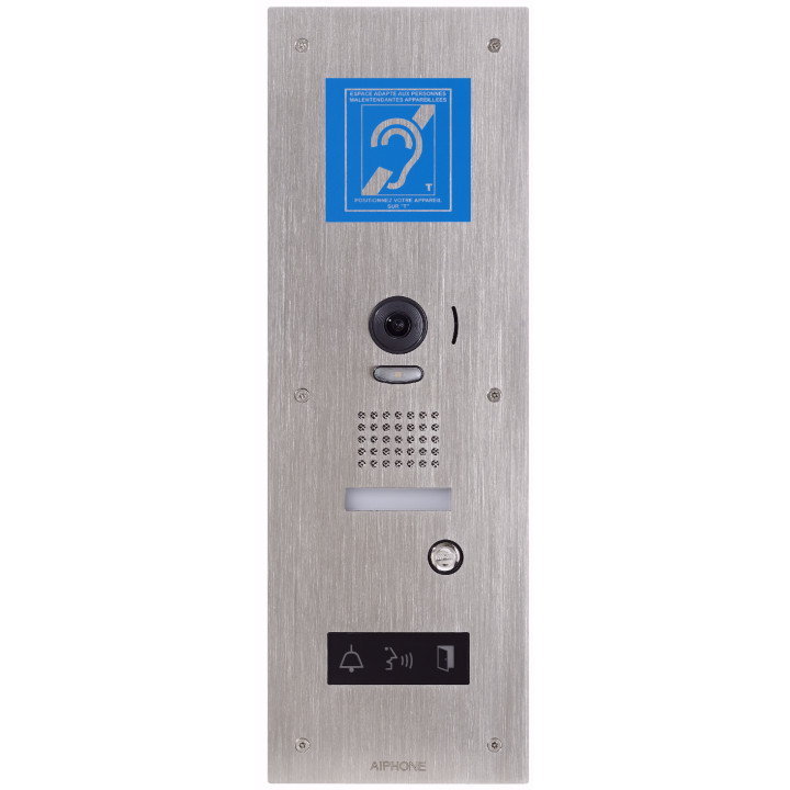 Platine vidéo inox encastrée, 1 BP, pictos, synthèse vocale & boucle magnétique