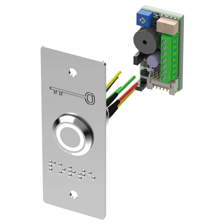 Bouton Poussoir Inox Avec Plaque Étroite Et Braille Porte Led Bicolore V/B