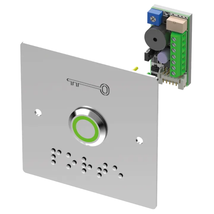 Bouton Poussoir Inox Avec Plaque D'Encastrement Et Braille Porte Led Bicolore V/B