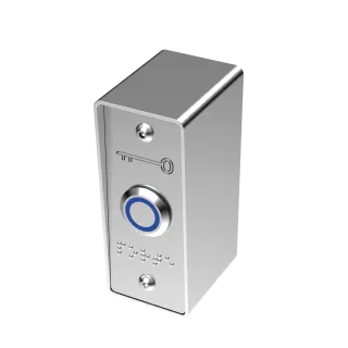 Bouton Poussoir Bleu Avec Plaque Braille Et Boîtier De Mise En Applique