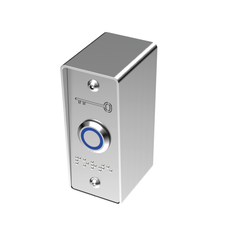 Bouton Poussoir Bleu Avec Plaque Braille Et Boitier De Mise En Applique