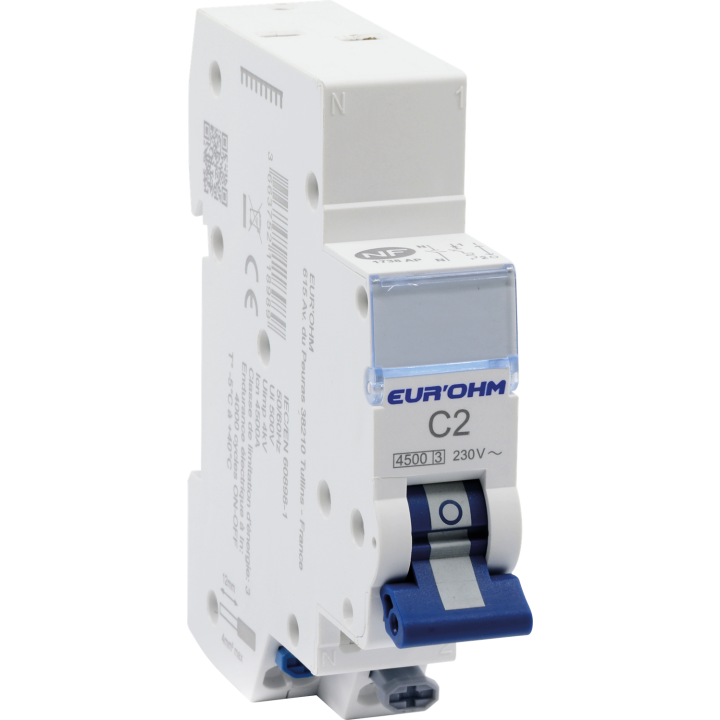 Disjoncteur 1P+N 2A Courbe C Connexion Rapide/Rapide 4,5Ka Nf