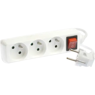 Multiprise 3 Prises 2P+T Blanc (Avec Interrupteur)