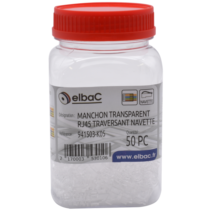 MANCHON TRANSPARENT RJ45 NAVETTE Boite 50 PC