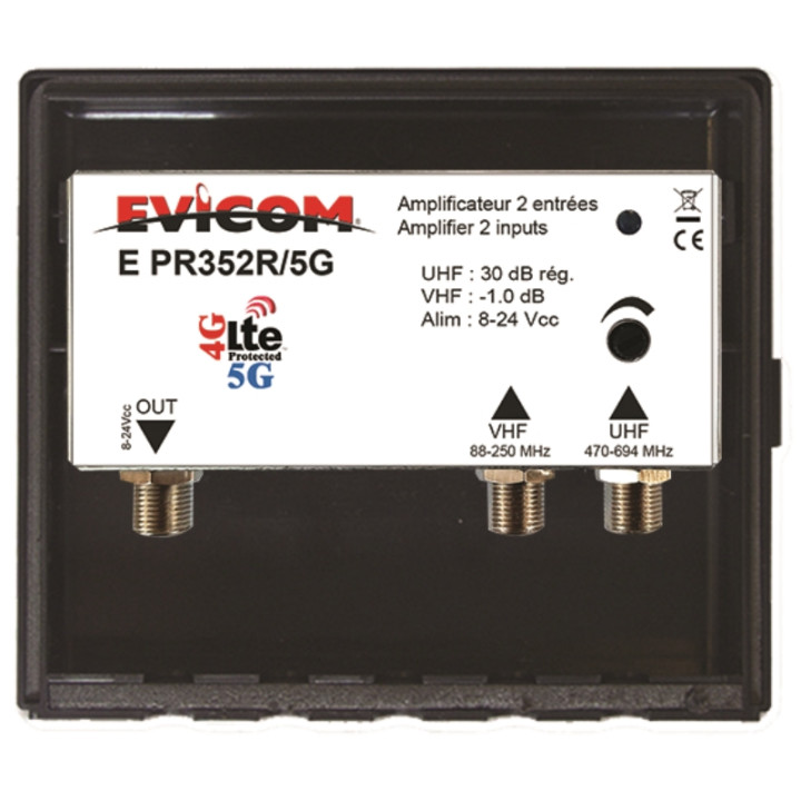 Préamplificateur Uhf Lte-5G 2 Entrées Uhf 30 Db Réglable + Couplage Vhf