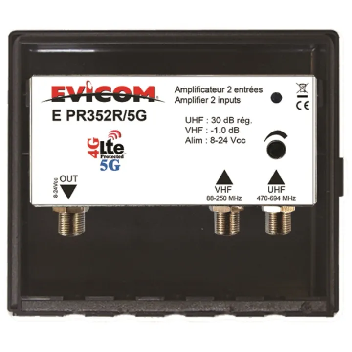 Préamplificateur Uhf Lte-5G 2 Entrées Uhf 30 Db Réglable + Couplage Vhf