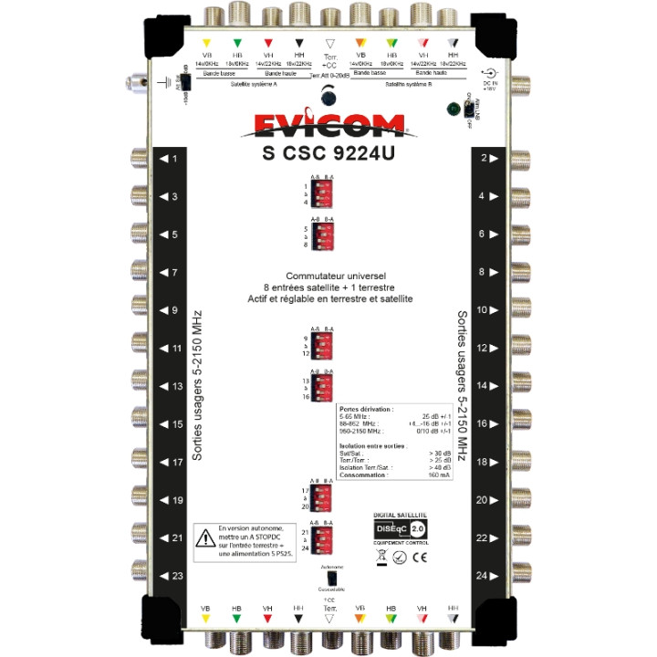 Commutateur Universel 9 Câbles 8 Sat. + Terrestre, 24 Sorties