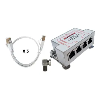Kit Répartiteur ULB 4 dir. F/RJ45 + 3 cordons RJ/RJ plats + conn.F coudé 