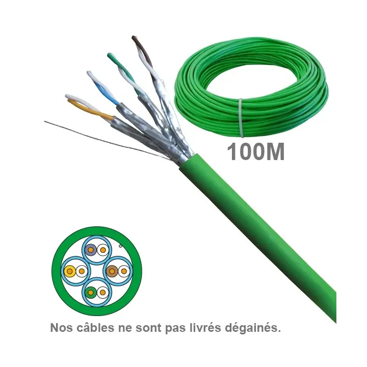 Câble Réseau Cuivre Cat6A Uftp, Paires 1X4, En Couronne : Longueur : 100M