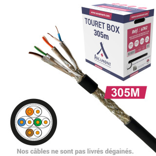 Câble réseau cuivre CAT6A SFTP, paires 1x4, en touret box : longueur : 305m