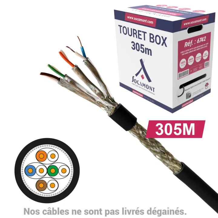 Câble Réseau Cuivre Cat6A Sftp, Paires 1X4, En Touret Box : Longueur : 305M