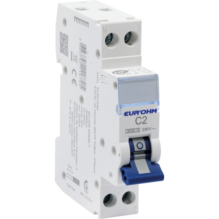 Disjoncteur 1P+N 2A Courbe C Connexion Vis/Vis 3Ka Nf