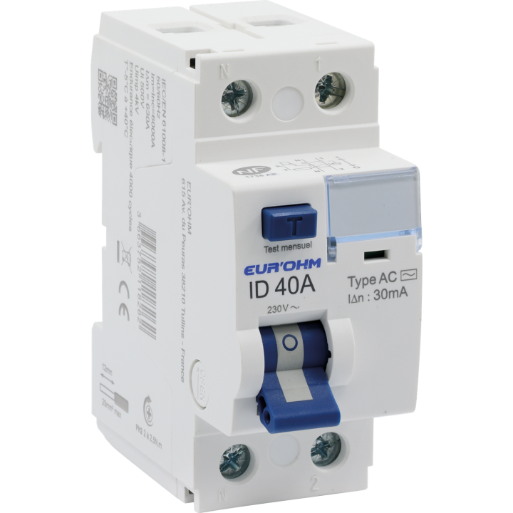 Interrupteur Différentiel 40A 1P+N 30Ma Connexion À Vis Type Ac