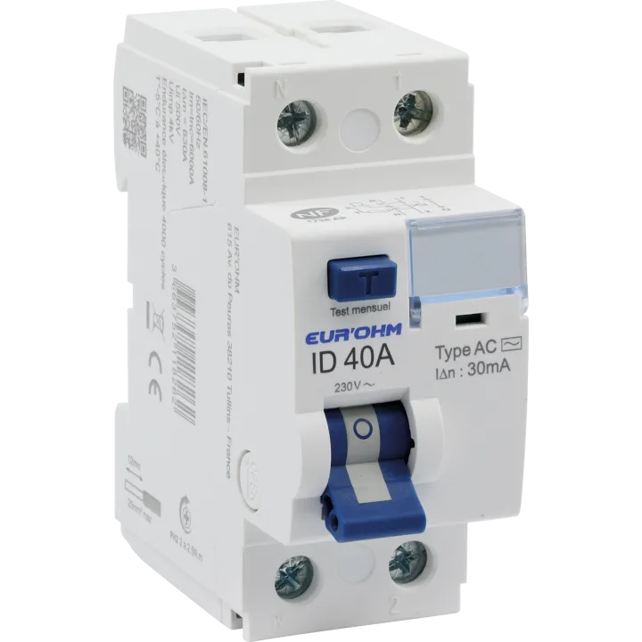 Interrupteur Différentiel 40A 1P+N 30Ma Connexion À Vis Type Ac