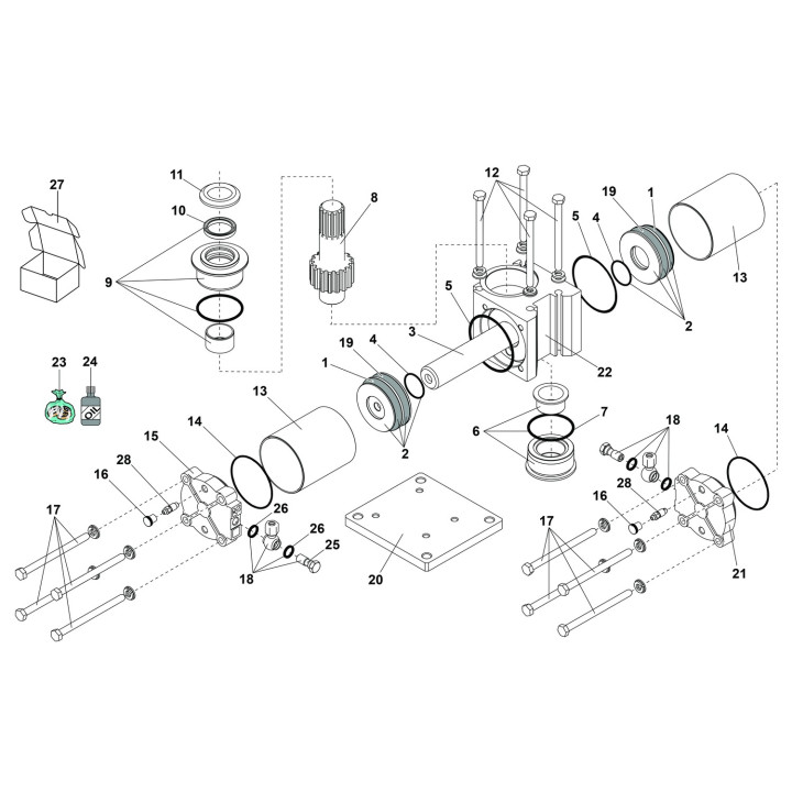 VERIN 100 hydraulique à fixer dans un caisson. Vantail max 800Kg et 3,5m. 100°