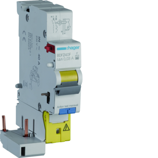 Bloc différentiel 40A 30mA 1P+N type F à bornes décalées