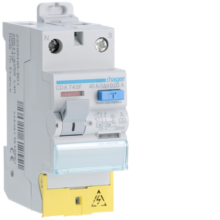 Interrupteur Différentiel 2 Poles 40 A 30 Ma Type A À Borne Décalée