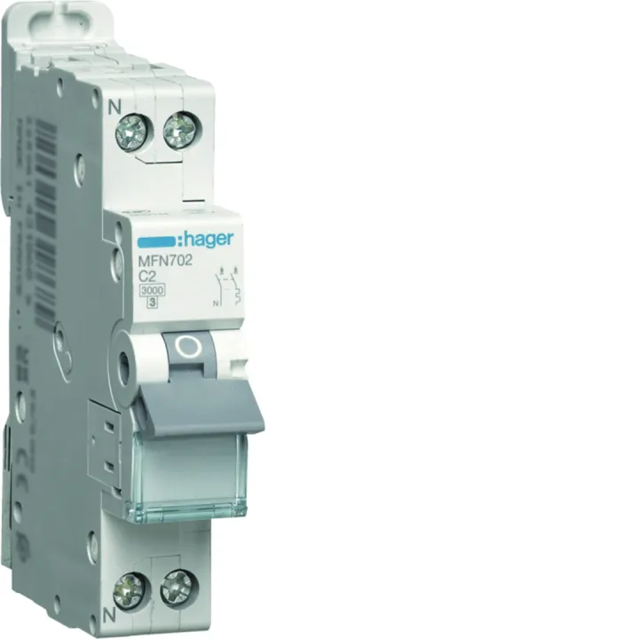 Disjoncteur Phase + Neutre 2A 3Ka Courbe C Bornes À Vis 1 Module