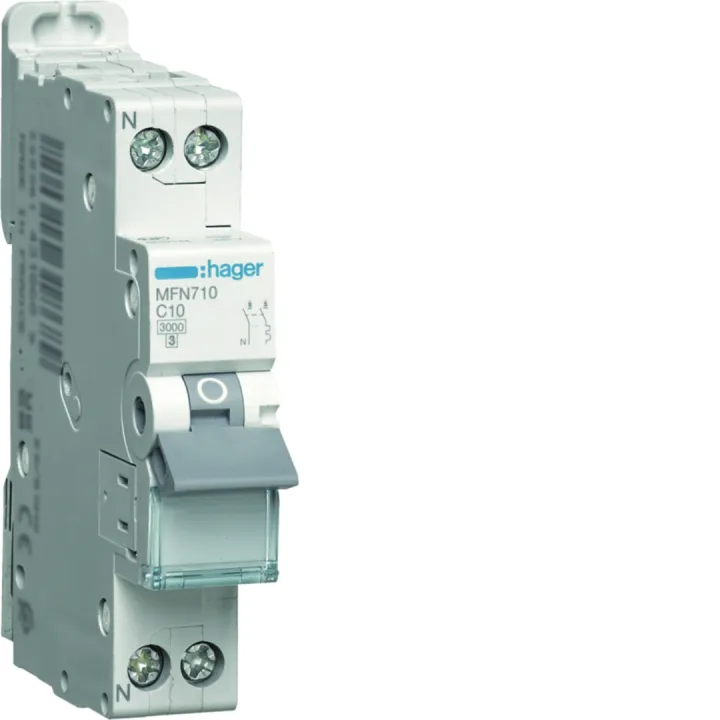 Disjoncteur Phase + Neutre 10A 3Ka Courbe C Bornes À Vis 1 Module