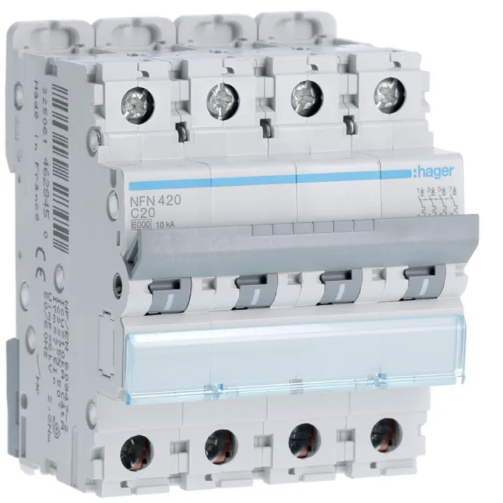 Disjoncteur 4P 6-10Ka Courbe C - 20A 4 Module