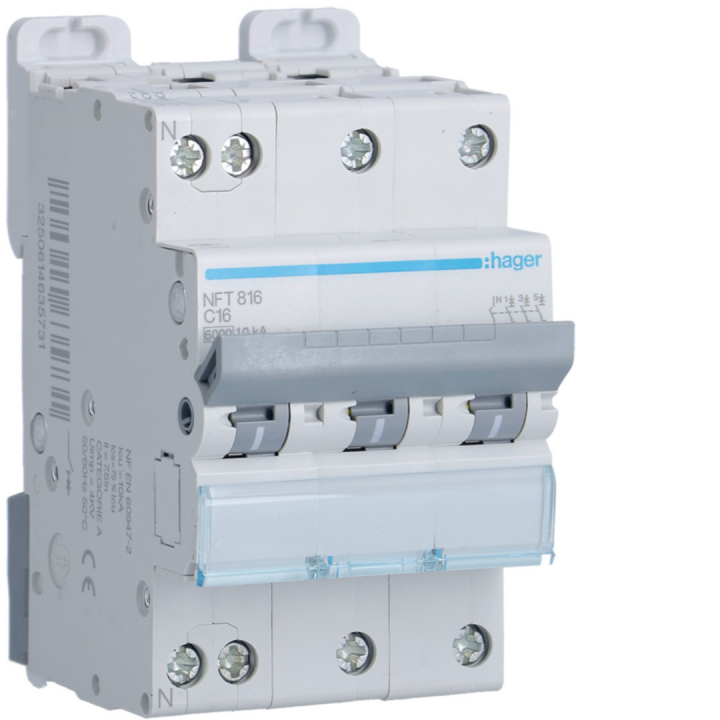 Disjoncteur 3P+N 6-10Ka Courbe C - 16A 3 Module