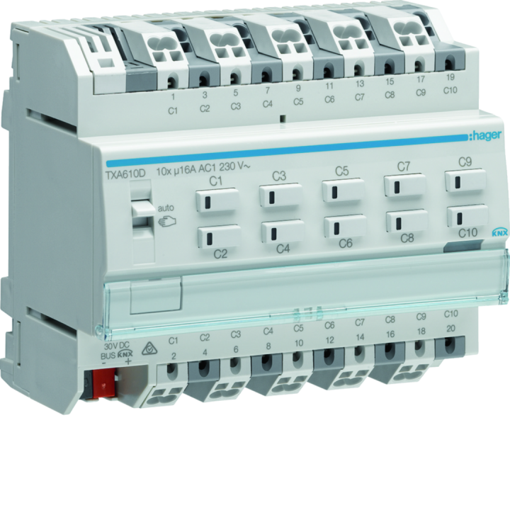 Actionneur Knx 10 Sorties 16A/230V Charge Capacitive Configuration Mode Easy/Ets
