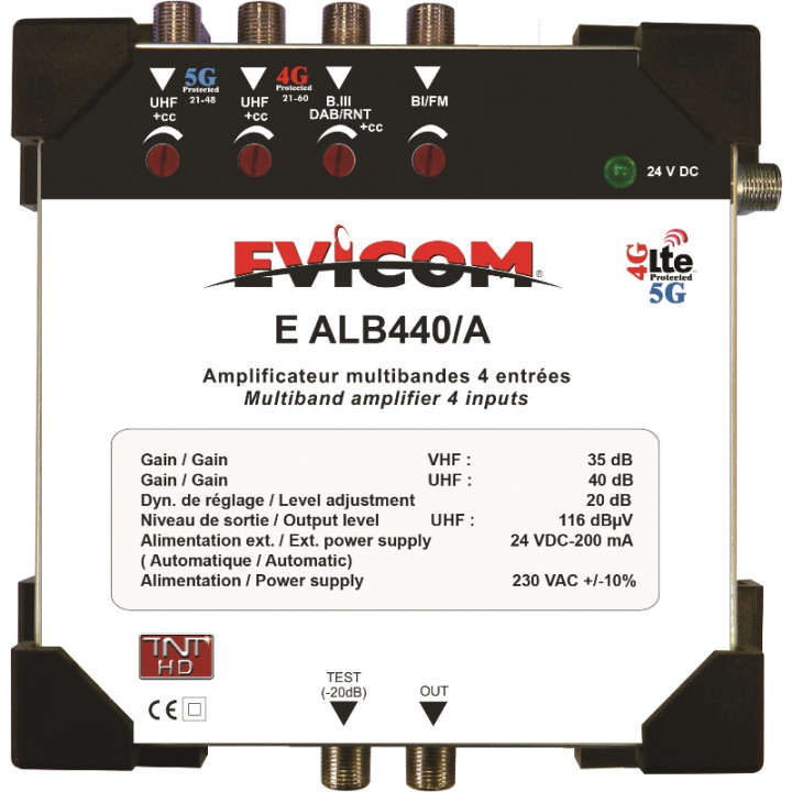 Centrale Multibandes 4 Entrées : B.I/Ii / B.Iii / Uhf1 21-60 / Uhf2 21-48