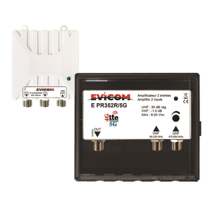 Kit Préamplificateur 30 Db + Couplage Vhf + Alimentation 24 Vcc 2 Sorties