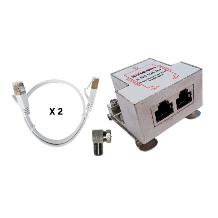 Kit Répartiteur ULB 2 dir. F/RJ45 + 2 cordons RJ/RJ plats + conn.F coudé 