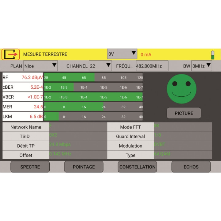 Mesureur de champs NUMERIQUE HD terrestre et satellite (Ecran 5'' tactile)