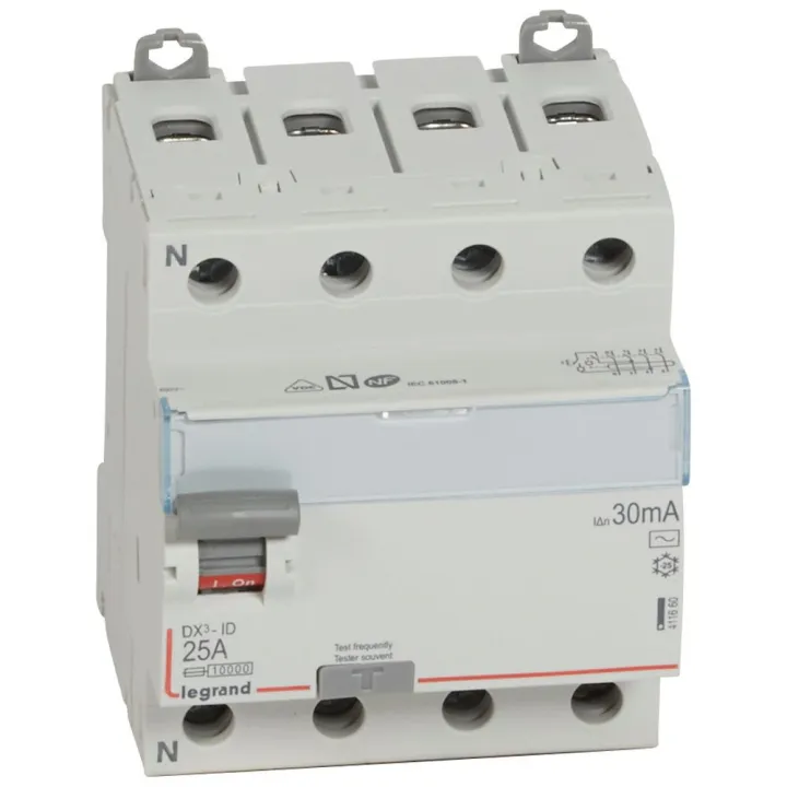 Interrupteur Différentiel Dx³-Id Haut/Bas Vis - 4P 400V~ 25A Typeac 30Ma - 4 Mod