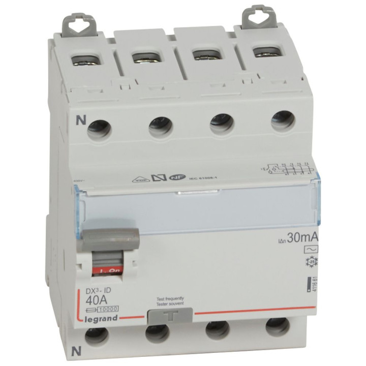Interrupteur Différentiel Dx³-Id Haut/Bas Vis - 4P 400V~ 40A Typeac 30Ma - 4 Mod