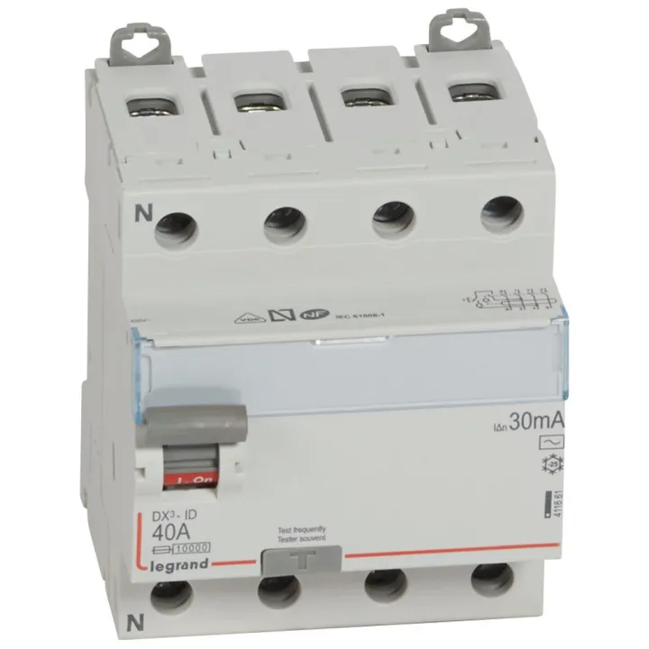Interrupteur Différentiel Dx³-Id Haut/Bas Vis - 4P 400V~ 40A Typeac 30Ma - 4 Mod