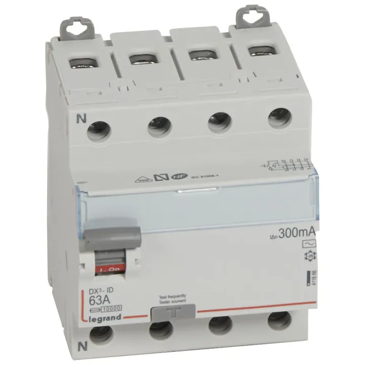 Interrupteur Différentiel Dx³-Id Haut/Bas Vis - 4P 400V~ 63A Typeac 300Ma -4 Mod