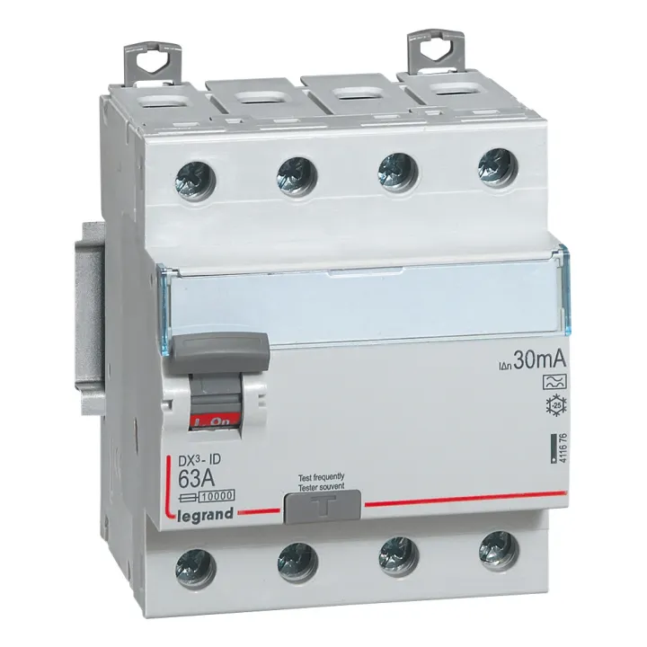 Interrupteur Différentiel Dx³-Id Haut/Bas Vis - 4P 400V~ 63A Typea 30Ma - 4 Mod