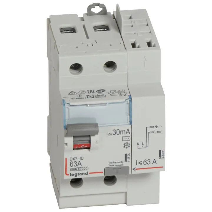 Interrupteur Différentiel Dx³-Id Haut Vis/Haut Auto 2P 230V~ 63A Ac 30Ma - 3 Mod