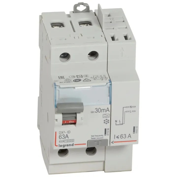 Interrupteur Différentiel Dx³-Id Haut Vis/Haut Auto 2P 230V~ 63A A 30Ma - 3 Mod