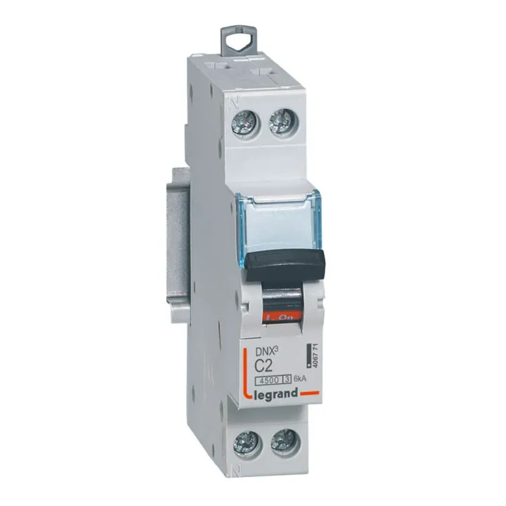 Disjoncteur Dnx³ 4500 - Vis/Vis - U+N 230V~ 2A - 4,5Ka - Courbe C - 1 Module