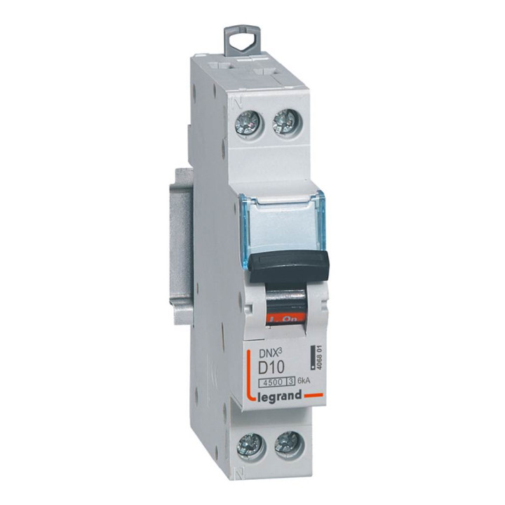 Disjoncteur Dnx³ 4500 - Vis/Vis - U+N 230V~ 10A - 4,5Ka - Courbe D - 1 Module