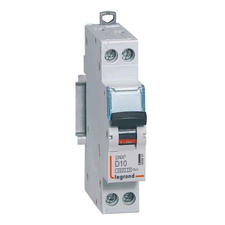 Disjoncteur Dnx³ 4500 - Vis/Vis - U+N 230V~ 10A - 4,5Ka - Courbe D - 1 Module