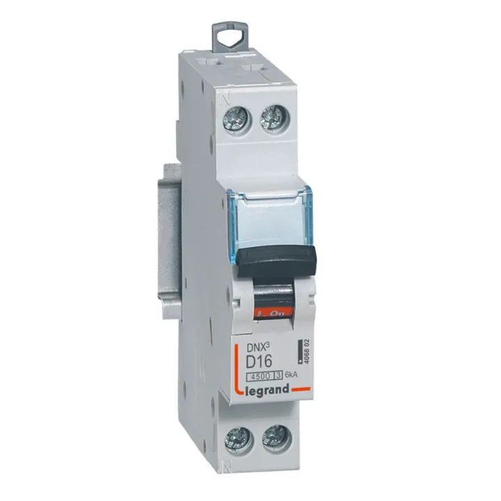 Disjoncteur Dnx³ 4500 - Vis/Vis - U+N 230V~ 16A - 4,5Ka - Courbe D - 1 Module