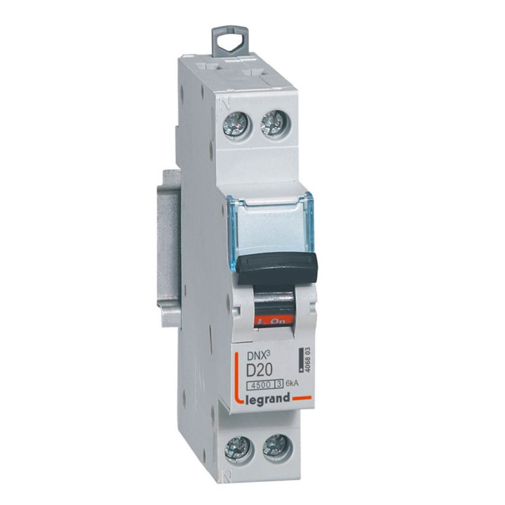 Disjoncteur Dnx³ 4500 - Vis/Vis - U+N 230V~ 20A - 4,5Ka - Courbe D - 1 Module