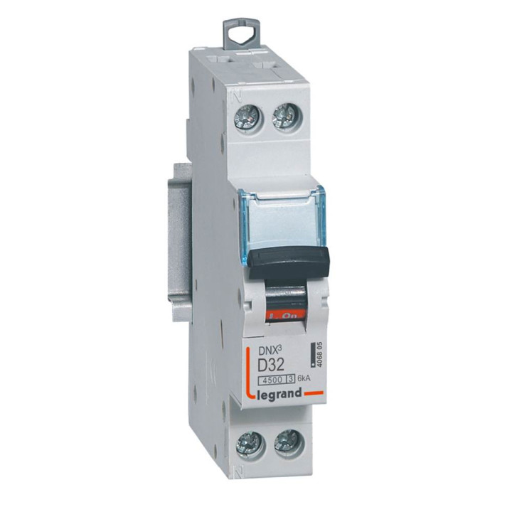 Disjoncteur Dnx³ 4500 - Vis/Vis - U+N 230V~ 32A - 4,5 Ka - Courbe D - 1 Module