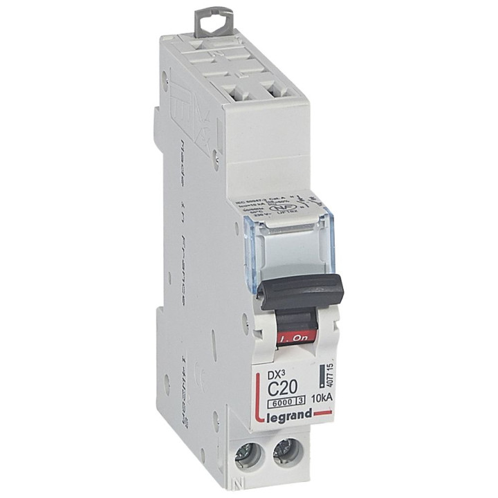 Disjoncteur Dx³ 6000 - Auto/Vis - U+N - 230V~ - 20 A - 10 Ka - Courbe C - 1M