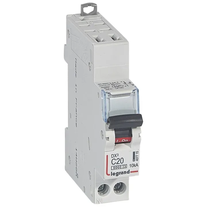 Disjoncteur Dx³ 6000 - Auto/Vis - U+N - 230V~ - 20 A - 10 Ka - Courbe C - 1M