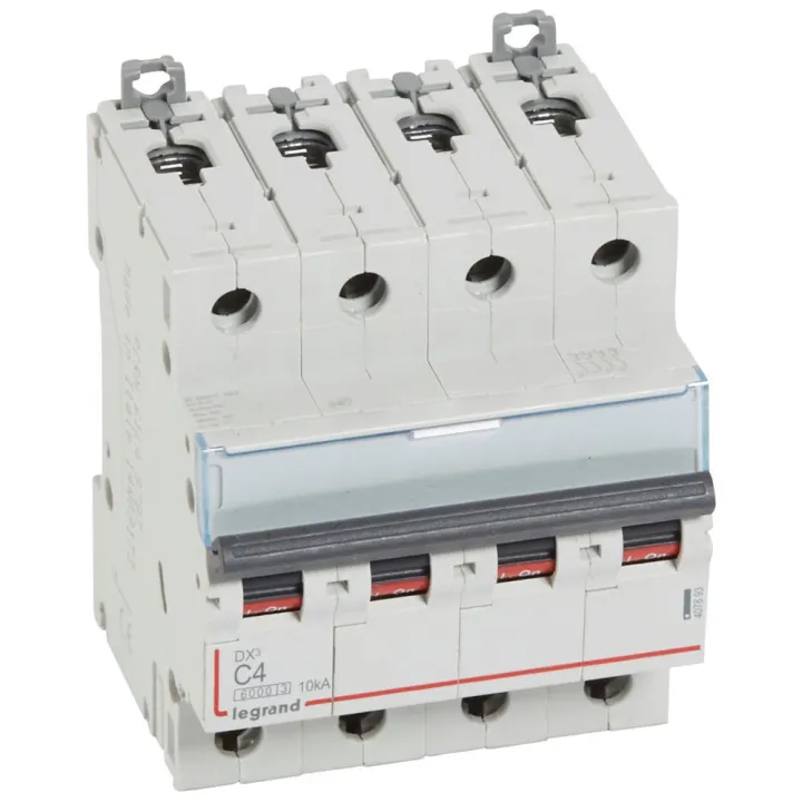 Disjoncteur Dx³ 6000 -Vis/Vis- 4P- 400V~-4A-10Ka-Courbec-Peigne Hx³ Trad 4P - 4M