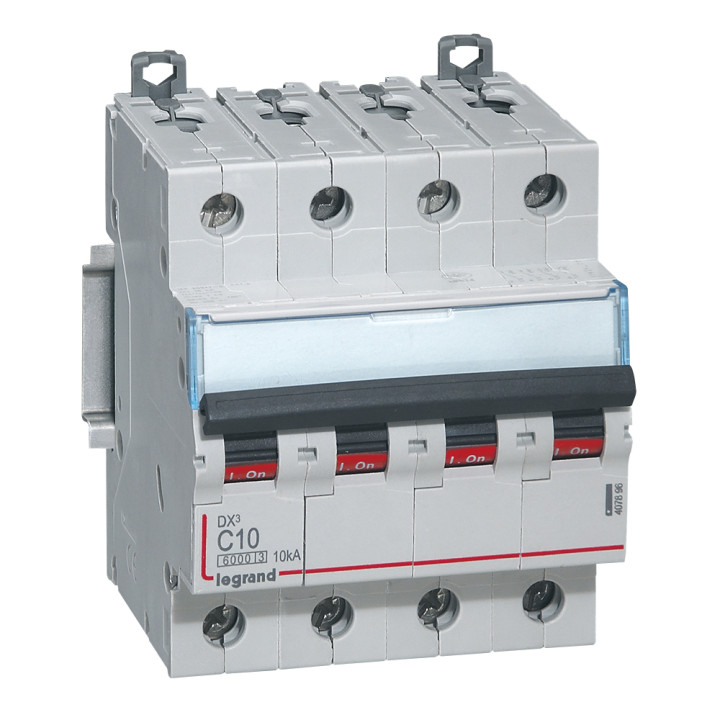 Disjoncteur Dx³ 6000 -Vis/Vis- 4P- 400V~-10A-Courbec-Peigne Hx³ Trad 4P - 4M
